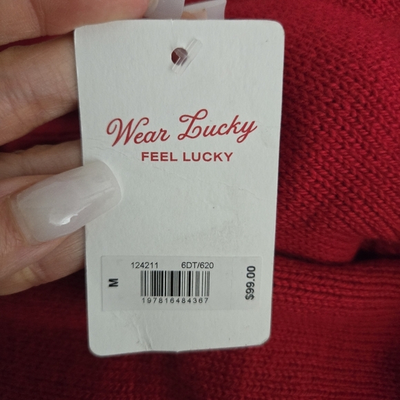 Lucky Brand mock neck tunic sweater. color: tango red. Size Medium. New.Like a - Picture 9 of 9